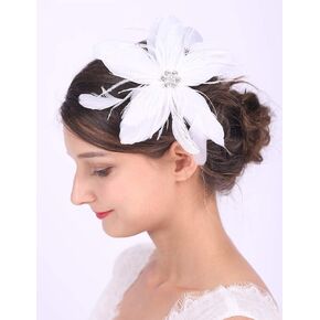 Bridal White Feather Hair Clip Crystal Feather Fascinator for Wedding Prom Party Festival Great Gatsby Style Bridesmaid Bride Hair Accessories for Women and Girls