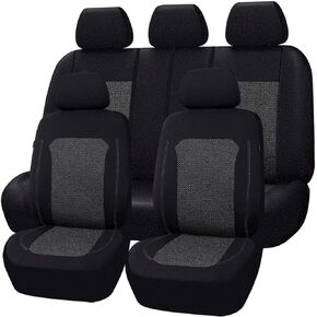 Flying Banner Car Seat Covers Full Set Universal fit Most Car,Truck,SUV and Van Comfortable Airbag Compatible Jacquard & Polyester (Full Set - Low Back, Black Gray Thread)