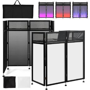 Kokorona DJ Facade Booth 21"x43"x45", Adjustable DJ Event Facade with Black & White Scrims, Folding DJ Booth Metal Frame, DJ Facade Table Station Flat Table Top with Cable Hole, Includes Carrying Bag
