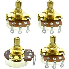 Dopro 4-Pack Full Size 24mm Base Metric Guitar Bass Pots with 15mm Short Brass Shaft Audio Taper Potentiometers A500K