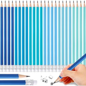 24 Pieces Coastal Colors Pencils for Kids Cute Pencils Erasable Colored Pencils Wood Colored Pencils with Eraser Blue Wooden Pencils for School Office