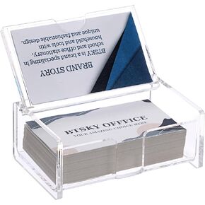BTSKY Clear Acrylic Business Card Storage Box with Display Lid, Business Card Holder for Desk, Name Card Display Stand for Office Countertop, Business Card Storage Organizer Office Desk Accessories