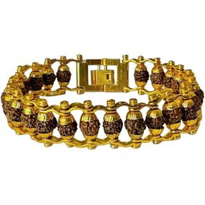 Himalayan Rudraksha Bead bracelet for him and her. All natural healing link bracelet. Five face Rudraksha bead with golden color stainless steel link. For Luck, Protection and Prosperity. in Kuwait