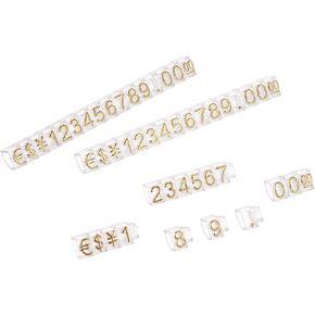 MECCANIXITY Adjustable Removable Mini Cube Price Tag Display Number Letter Price Label Stand Block Kit for Shop Counter Gold on Clear,3.3x5.6mm,10 Sets