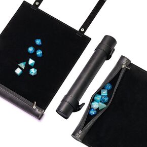 Cusdie 2 in 1 Dice Rolling Mat & Zippered Dice Holder DIce Tray- Compatible with DND Polyhedral Dice Dungeons and Dragon (Black)