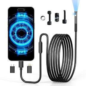 Endoscope Camera with Light, 7.9mm 3 in 1 USB Snake Camera, Waterproof IP67 Wireless Endoscope, Wi-Fi Industrial Borescope with 6 LED Lights, Inspection Camera for OTG Android,iOS, iPhone