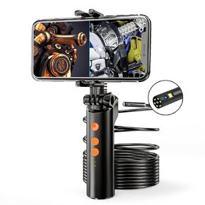 Wireless Dual Lens Endoscope, 5.5mm WiFi Borescope Inspection Camera 1080P HD IP68 Waterproof Snake Camera with 7 LED Light for iPhone Android Phone, Automotive, Plumbing, Pipe, Drain Check (10M)