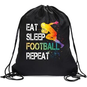 Eat Sleep Football Repeat Drawstring Backpack For Men Women, Waterproof Sport Sackpack For Football Lover Football Fan, Funny Birthday Christmas String Gym Bag Gifts For Her Him