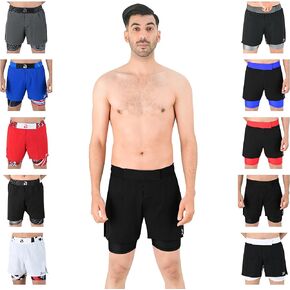 Hybrid MMA Shorts Men’s 2 in 1 BJJ, Grappling, JIU-Jitsu, NO-GI, Dual Layer, Built in Compression, Gym, Running Shorts