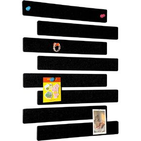 Cork Board for Walls - 8 Pack Felt Pin Board Bar Strips - Self-Adhesive Lightweight Bulletin Board - Black Cork Board for Office with 40 Push Pins No Damage for Wall