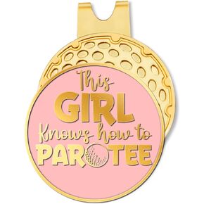 This Girl Knows How to Par Tee Pink Gold Golf Ball Marker with Magnetic Hat Clip, Funny Golf Accessories and Golf Gifts for Women Her Wife Daughter, Birthday Gifts for Golfer Golf Lovers