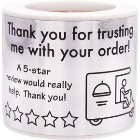 Thank You for Your Order 5 Star Food Delivery Labels 1.5 x 2.5 Inch 100 Total Stickers