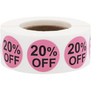 20% Percent Off Stickers for Retail 0.75 Inch 500 Adhesive Labels