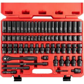 NEIKO 02434A 3/8-Inch-Drive Standard and Deep Impact Socket Set, 6-Point SAE Sizes from 5/16" to 7/8", CrV Steel, 20 Pieces