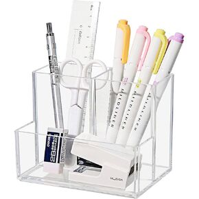 MUAMAX Clear Acrylic Desk Organizer, Pen Pencil Organizer Cup, Office Desk Supplies,Makeup Brush Holder Organizer for Vanity,Office Desk Organizers and Accessories