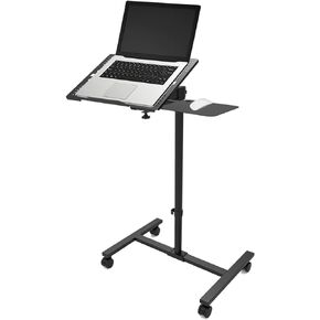 Swivel Tilt Laptop Desk，Height Adjustable Rolling Laptop Cart Computer Desk with Wheels and Foot Pads, Computer Stand for Home Office, Black