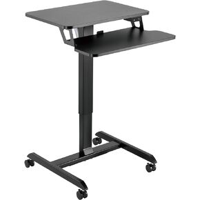 Mobile Desk Workstation with Electric Standing Desk, Keyboard Tray, Height Adjustable Computer Stand - Small Space Standing Desk on Wheels, Mobile Standing Desk Adjustable Height, Black