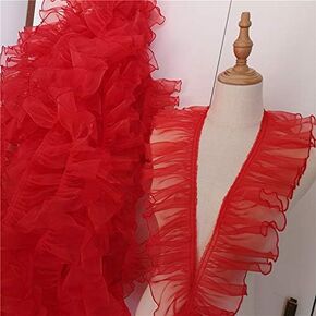 10cm Width x 5 Yards Length Organza Ruffled Pleated Lace Fabric Trim (Black)