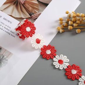 7.5yard Daisy Flower Lace Tirm Sun Flower Ribbon Wedding Embroidered Decorating Lace for Wedding Dress Hair Band Clothes Decoration (Orange)