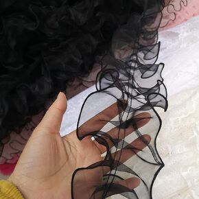 5 Yard 4.3" Pleated Organza Lace Ribbon Lace Edge Gather Ruffle Trim Ribbon Tulle Sheer Fabric White Edging Trimmings Fabric for DIY Applique Sewing Craft Wedding Dress Embellishment (Black)