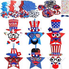 ReliThick 1153 Pcs 4th of July Arts and Craft Kits for Kids DIY Patriotic Craft DIY Star Ornament Patriotic Star Ornaments Decoration Red White Blue Glitter Star Stickers Craft Classroom Home Activity