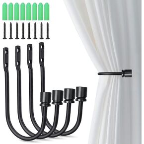 Curtain Holdbacks, (8 Pack) Curtain Hooks for Drapes Wall Mounted Curtain Holders Window Drapery Curtain Tieback Hooks, Brushed Nickel Curtain Pull Backs