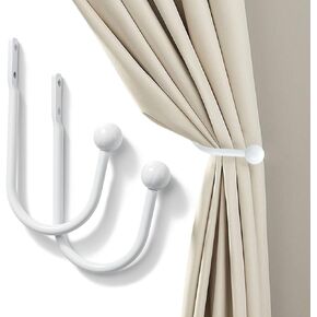 Set of 2 Curtain Holdbacks, Metal Decorative Drapery Holdback, Wall Mounted Window Drapery Tiebacks for Bedroom, Livingroom, Office Come with Screws (White)