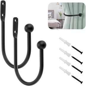 Sumnacon 2 Pcs Metal Curtain Holdbacks - Decorative Wall Mounted Drapery Tiebacks with Screws, Heavy Duty Window Treatment Holdbacks for Home Decor, Black