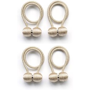 Magnetic Curtain Tiebacks 4 Pack, Curtain Tiebacks Buckles, Rope Decorative Curtain Tie for Home Bedroom Office Decorative Thick or Thin Curtain (Beige)