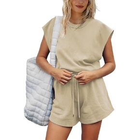 Xiaoxuemeng Womens Open Back Rompers Casual Loose Fit Workout Shortsie One Piece Active Tracksuits Sweatsuits