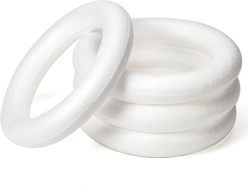 Pllieay 4 عبوات من إكليل الرغوة مقاس 10 بوصة، حلقة دوائر من إسفنج البوليسترين الأبيض، أكاليل للحرف اليدوية، شكل إكليل للمشاريع اليدوية، ديكور عيد الميلاد، العطلات، ديكور المنزل in Kuwait