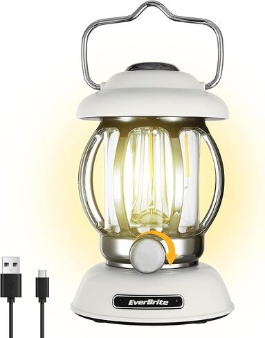 EverBrite Camping Lantern Rechargeable, Retro Metal Camping Light, 4400mAh Battery Powered Hanging Vintage Camping Lamp, 3 Light Modes, Outdoor Tent Light, Emergency Lantern for Power Outage - Black in Saudi Arabia