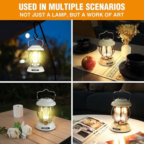 EverBrite Camping Lantern Rechargeable, Retro Metal Camping Light, 4400mAh Battery Powered Hanging Vintage Camping Lamp, 3 Light Modes, Outdoor Tent Light, Emergency Lantern for Power Outage - Black in Saudi Arabia