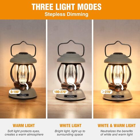 EverBrite Camping Lantern Rechargeable, Retro Metal Camping Light, 4400mAh Battery Powered Hanging Vintage Camping Lamp, 3 Light Modes, Outdoor Tent Light, Emergency Lantern for Power Outage - Black in Saudi Arabia