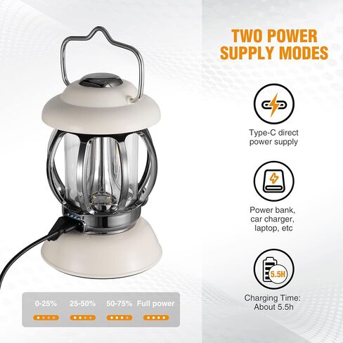 EverBrite Camping Lantern Rechargeable, Retro Metal Camping Light, 4400mAh Battery Powered Hanging Vintage Camping Lamp, 3 Light Modes, Outdoor Tent Light, Emergency Lantern for Power Outage - Black in Saudi Arabia