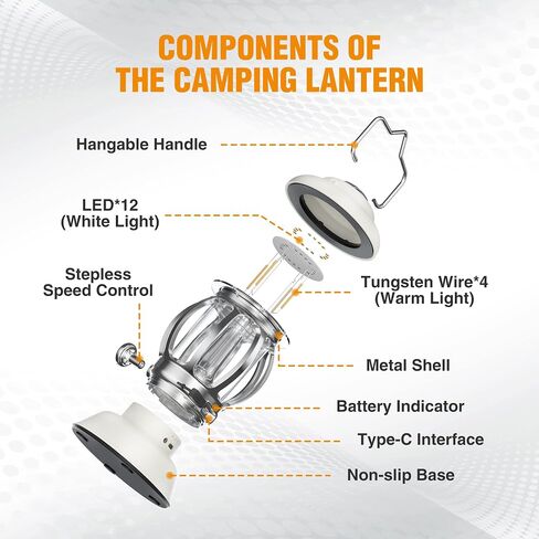 EverBrite Camping Lantern Rechargeable, Retro Metal Camping Light, 4400mAh Battery Powered Hanging Vintage Camping Lamp, 3 Light Modes, Outdoor Tent Light, Emergency Lantern for Power Outage - Black in Saudi Arabia