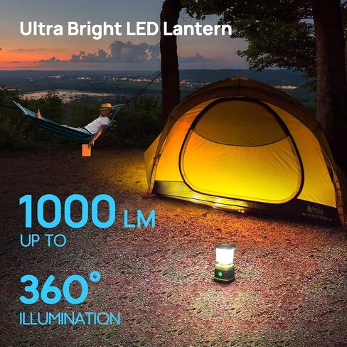 فانوس تخييم LED قابل لإعادة الشحن، مصابيح تخييم كونسيوت، 1000 لومن، 4 أوضاع إضاءة، بنك طاقة 4400 مللي أمبير في الساعة، مصابيح خيمة مقاومة للماء IPX4، مصباح يدوي عاكس للطوارئ، انقطاع التيار الكهربائي، كابل USB متضمن in Saudi Arabia