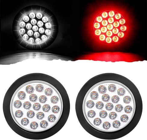 مصابيح LED مستديرة للمقطورة مقاس 4 بوصات، أحمر/أبيض 19 مصباح LED للمقطورة توقف الانعطاف الأضواء العكسية مع حلقات مطاطية وأسلاك توصيل ذات 3 نقاط لمقطورة الشاحنة in Kuwait