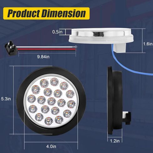 مصابيح LED مستديرة للمقطورة مقاس 4 بوصات، أحمر/أبيض 19 مصباح LED للمقطورة توقف الانعطاف الأضواء العكسية مع حلقات مطاطية وأسلاك توصيل ذات 3 نقاط لمقطورة الشاحنة in Kuwait