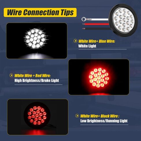 مصابيح LED مستديرة للمقطورة مقاس 4 بوصات، أحمر/أبيض 19 مصباح LED للمقطورة توقف الانعطاف الأضواء العكسية مع حلقات مطاطية وأسلاك توصيل ذات 3 نقاط لمقطورة الشاحنة in Kuwait