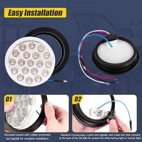 مصابيح LED مستديرة للمقطورة مقاس 4 بوصات، أحمر/أبيض 19 مصباح LED للمقطورة توقف الانعطاف الأضواء العكسية مع حلقات مطاطية وأسلاك توصيل ذات 3 نقاط لمقطورة الشاحنة in Kuwait