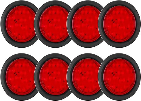 LIMICAR 4 "أضواء خلفية LED مستديرة حمراء للمقطورة جروميت التوصيل 12 LED إيقاف تشغيل إشارة إيقاف الفرامل أضواء مقطورة لجرار شاحنة حافلة شاحنات RV (حزمة من 8) in Kuwait