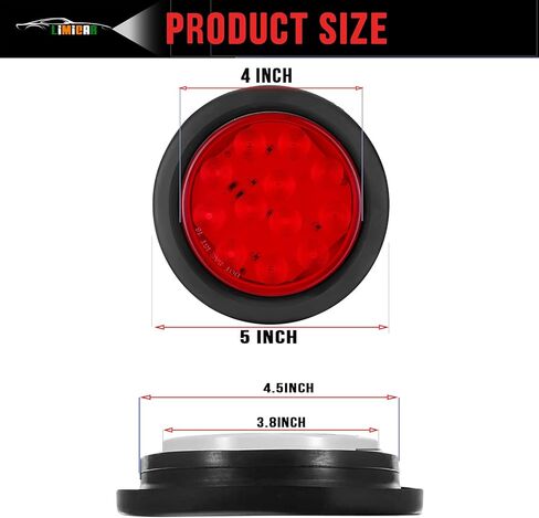 LIMICAR 4 "أضواء خلفية LED مستديرة حمراء للمقطورة جروميت التوصيل 12 LED إيقاف تشغيل إشارة إيقاف الفرامل أضواء مقطورة لجرار شاحنة حافلة شاحنات RV (حزمة من 8) in Kuwait