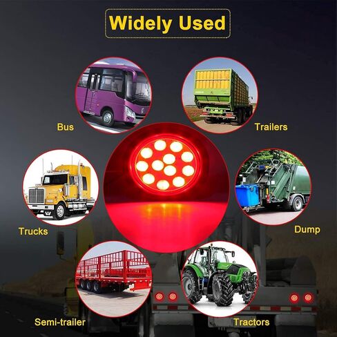 LIMICAR 4 "أضواء خلفية LED مستديرة حمراء للمقطورة جروميت التوصيل 12 LED إيقاف تشغيل إشارة إيقاف الفرامل أضواء مقطورة لجرار شاحنة حافلة شاحنات RV (حزمة من 8) in Kuwait