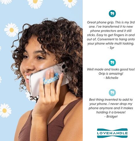 LOVEHANDLE Universal Phone Grip for Most Smartphones, Mini Tablets and Cases, Happy Daisy Design Elastic Strap with Blue Base, lh-01-happydaisy in Saudi Arabia