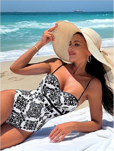 MakeMeChic Women's Floral Print One Piece Swimsuit Tummy Control Slimming Push Up Bathing Suit in Saudi Arabia