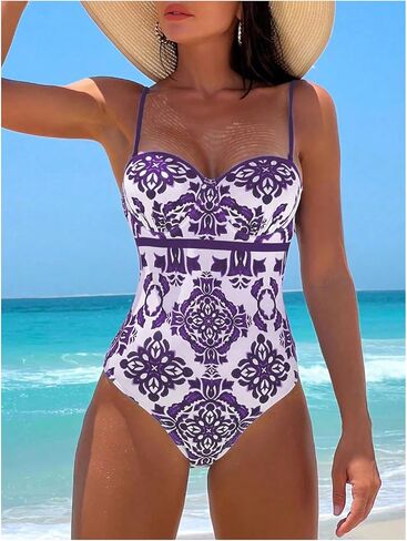 MakeMeChic Women's Floral Print One Piece Swimsuit Tummy Control Slimming Push Up Bathing Suit in Saudi Arabia