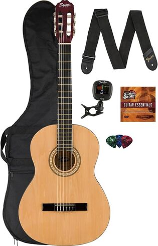 Fender Squier SA-150N Classical Acoustic Guitar - Natural Bundle with Gig Bag, Tuner, Strap, Picks, and Austin Bazaar Guitar DVD in Saudi Arabia