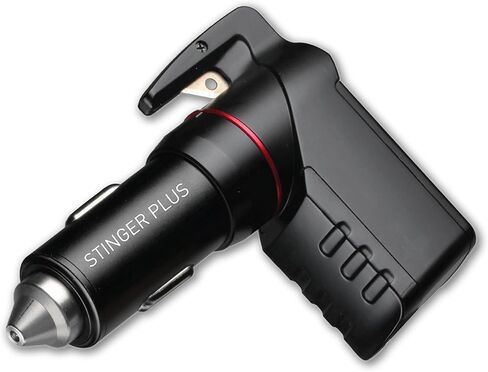 أداة Ztylus Stinger Plus USB Escape EDC للطوارئ: شاحن سيارة إنقاذ منقذ للحياة، ثقب قواطع النوافذ المحملة بنابض، قاطع حزام الأمان، منافذ USB مزدوجة 3.1 أمبير بحد أقصى (1x Black Stinger Plus) in Kuwait