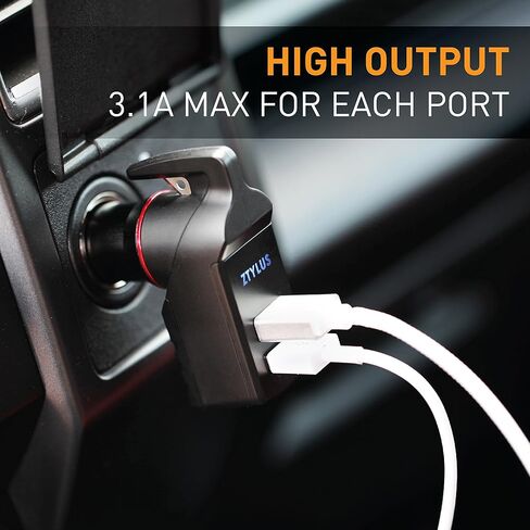 أداة Ztylus Stinger Plus USB Escape EDC للطوارئ: شاحن سيارة إنقاذ منقذ للحياة، ثقب قواطع النوافذ المحملة بنابض، قاطع حزام الأمان، منافذ USB مزدوجة 3.1 أمبير بحد أقصى (1x Black Stinger Plus) in Kuwait